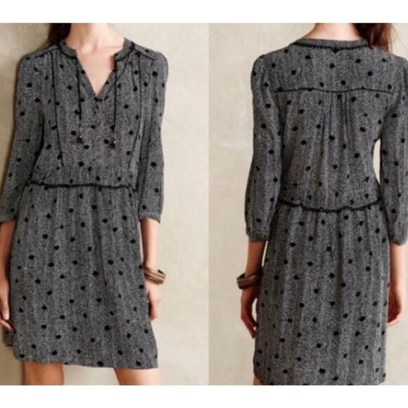 Maeve by Anthropologie Galen Dress Chevron Polka Dot Print Black Size Medium - Picture 1 of 7